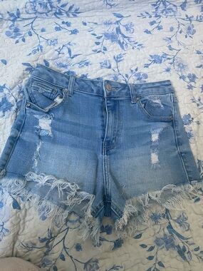 Wax Jean Light Blue Distressed Denim Shorts
